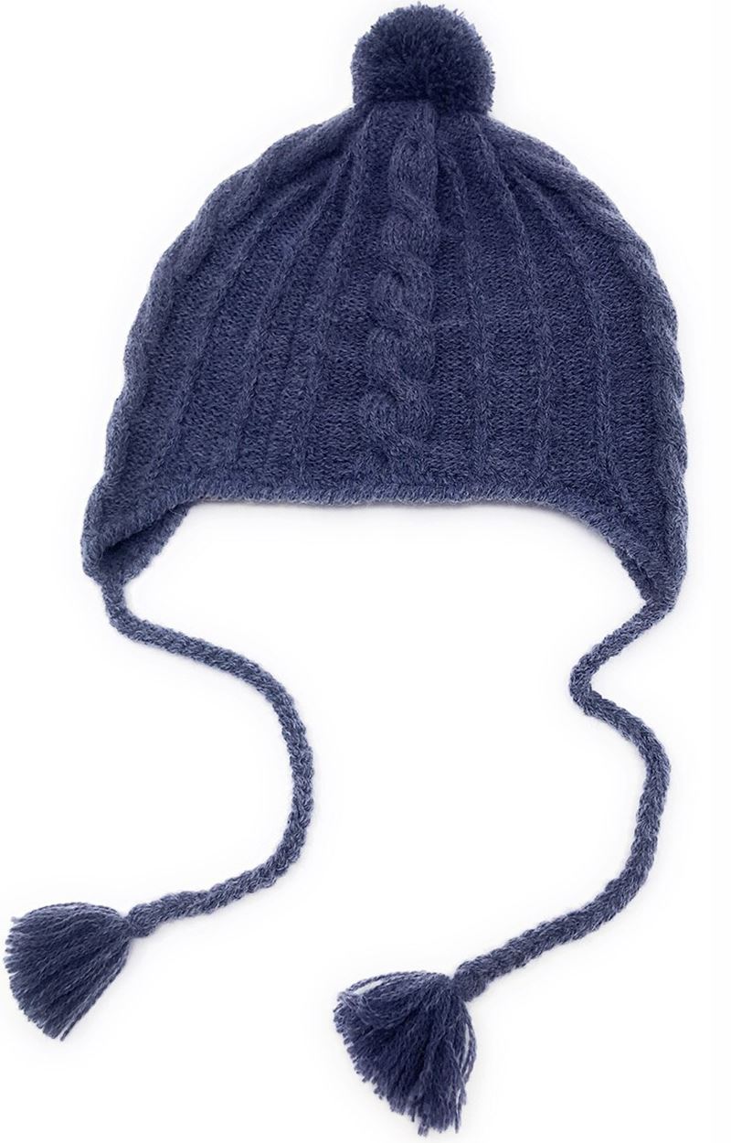 Hand Knit Chullo Hat Winter Hat Inca Denim Blue 
