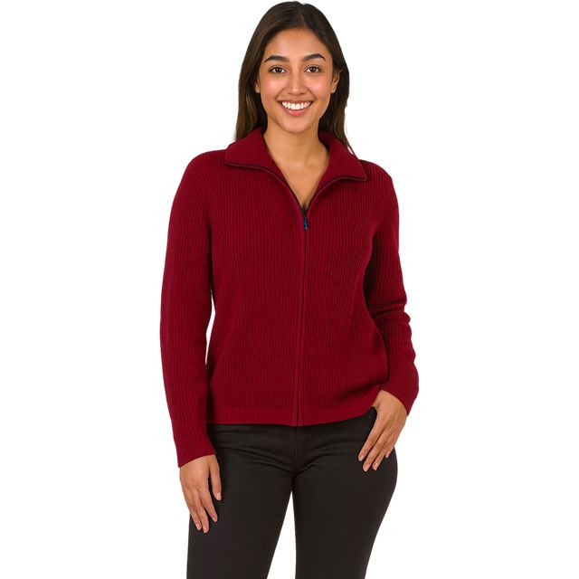 21st Century Women's Zip Front Cardigan Clothing Smooth Alpaca Fashion Medium Cranberry 