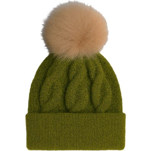 Alpaca Cable-Knit Hat with Pom Winter Hat Alpaca Classic Green Melange 