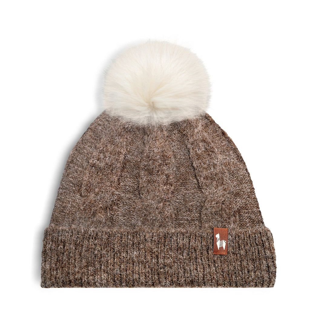 Alpaca Cable-Knit Hat with Pom Winter Hat Alpaca Classic Taupe Grey 