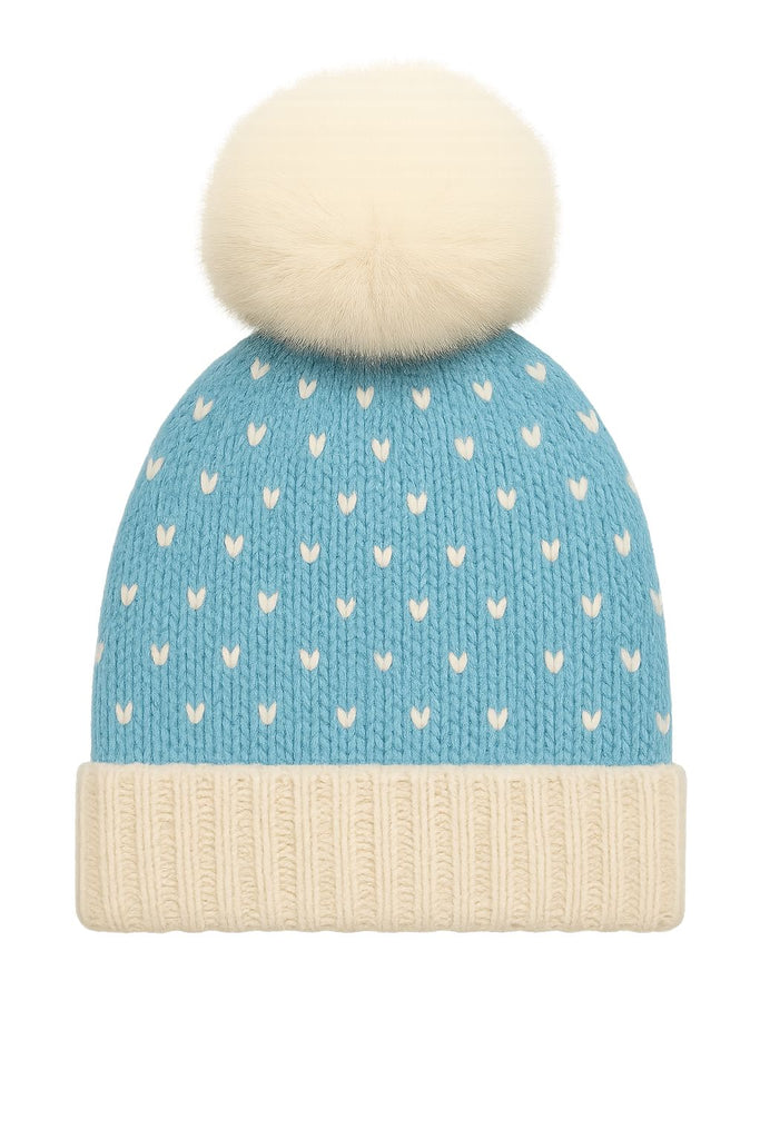 Snow Brushed Alpaca Beanie and Pom Winter Hat Alpaca Classic Aqua Snow 