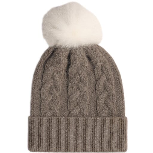 Alpaca Cable-Knit Hat with Pom