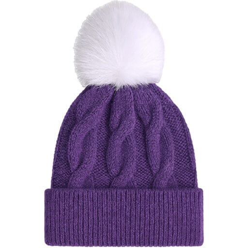 Alpaca Cable-Knit Hat with Pom
