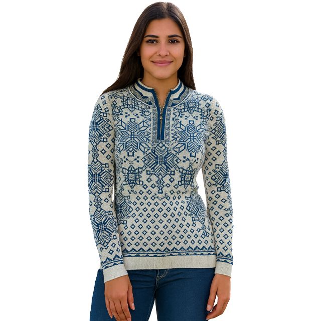 Valeska Baby Alpaca Quarter Zip Sweater Apparel & Accessories Alpaca Classic Natural - French Blue L 